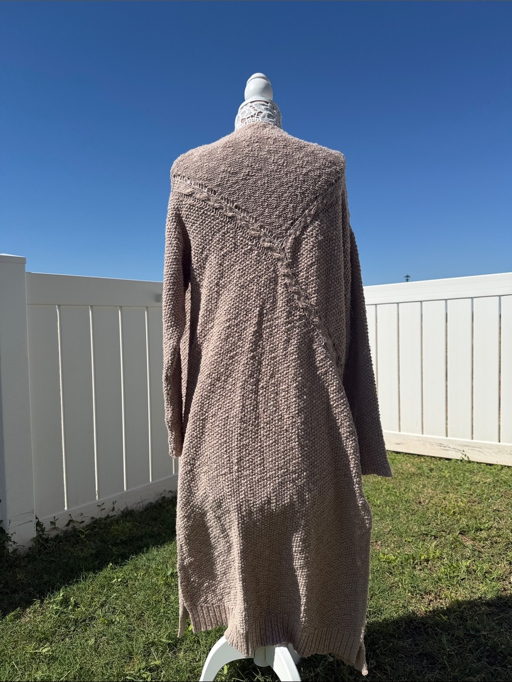 Natural Life Earthy Boho Open Weave Taupe Longline Lagenlook Duster - Size L/XL - Picture 4 of 11